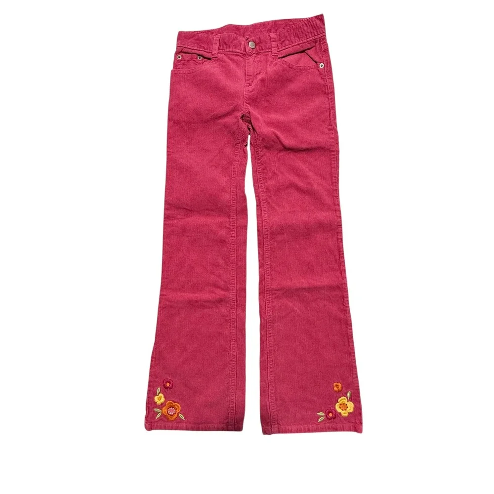 Gymboree Girls Pink Corduroy Floral Pants and Striped Tank Top Set Size 10